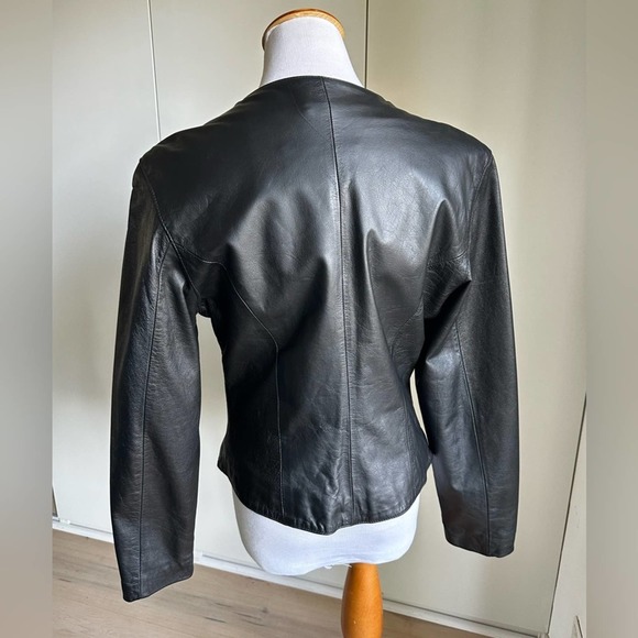 90s Wilsons Leather Jacket Cropped Snap Front Biker Babe Sexy Gothic Witchy MED - Picture 6 of 13